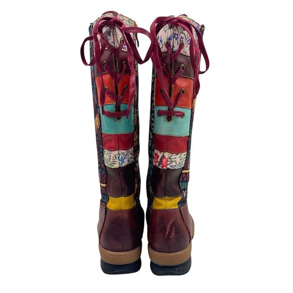 Socofy Boho Patchwork Leather Boots - Picture 6 of 11